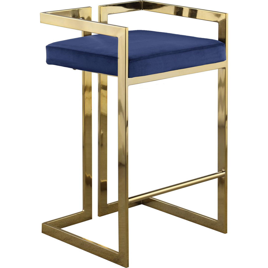 Ezra Velvet Upholstered Counter Stool — Navy / Gold