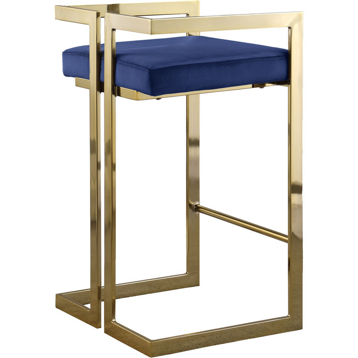 Ezra Velvet Upholstered Counter Stool — Navy / Gold