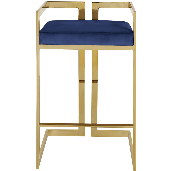 Ezra Velvet Upholstered Counter Stool — Navy / Gold