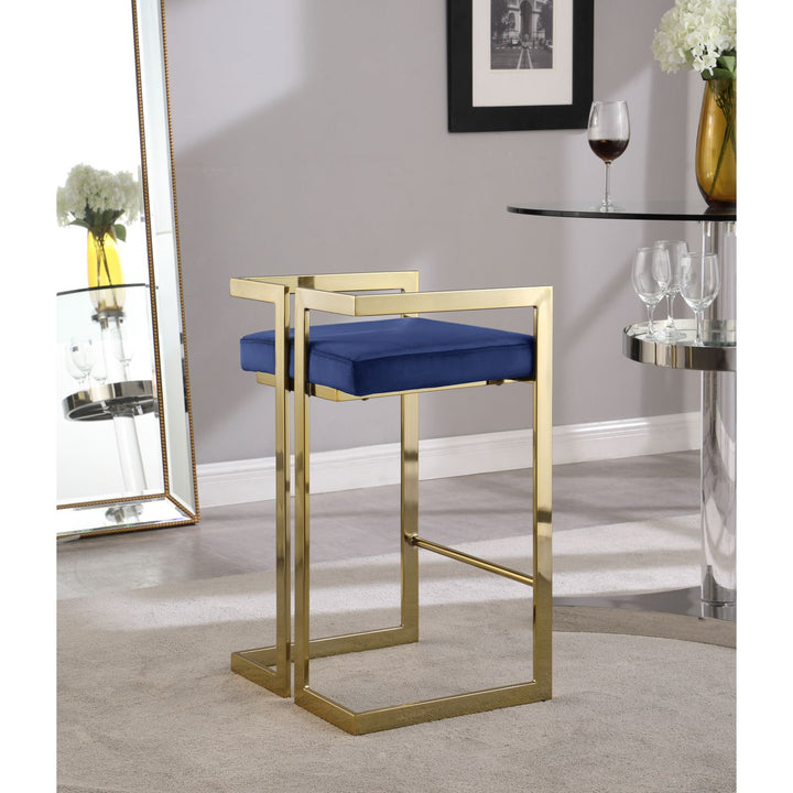 Ezra Velvet Upholstered Counter Stool — Navy / Gold