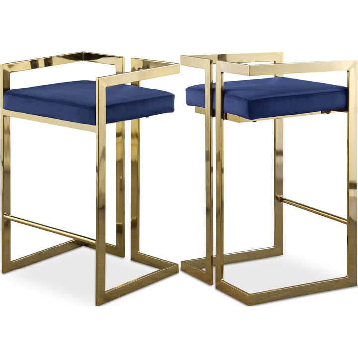 Ezra Navy Velvet Upholstered Counter Stool