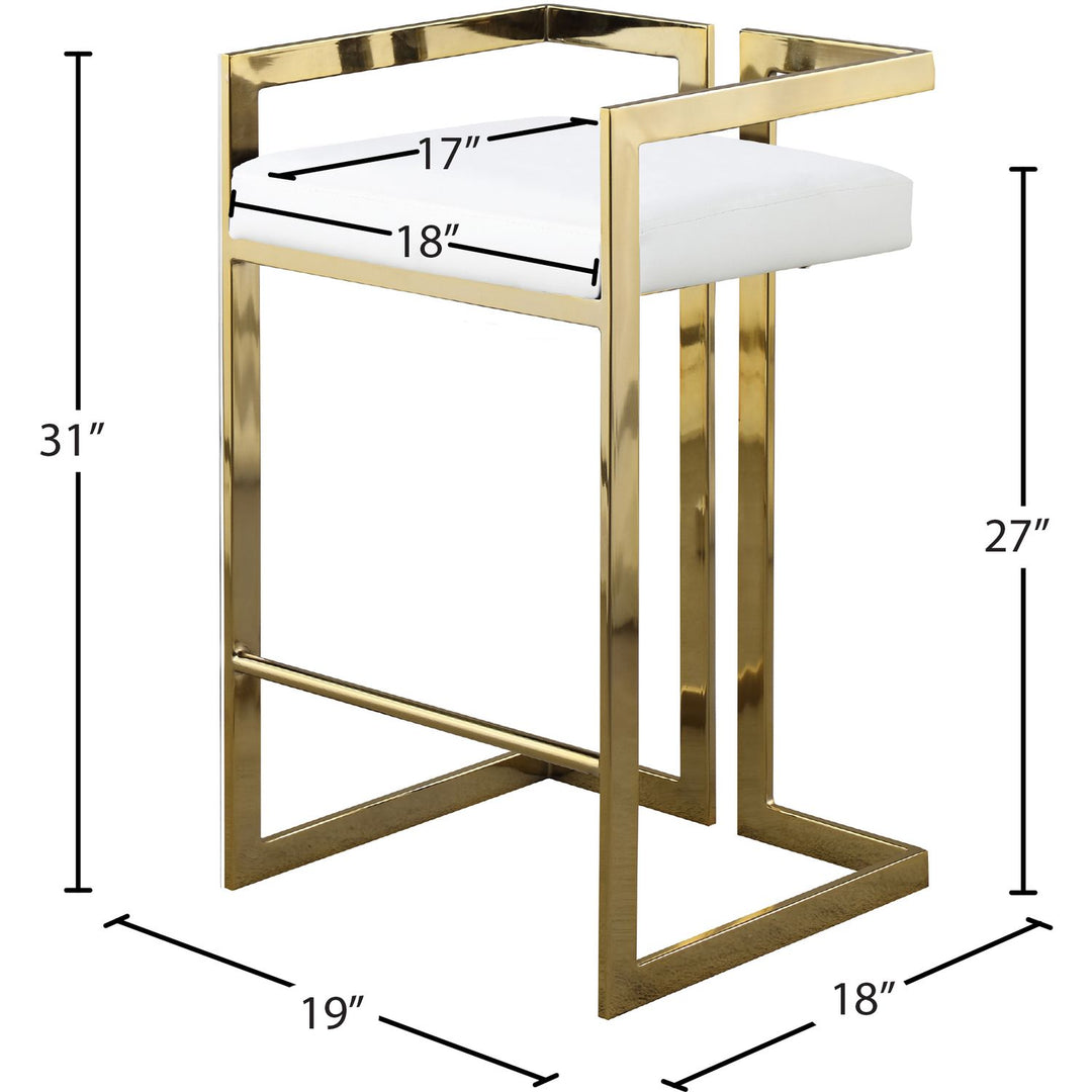 Ezra Vegan Leather Upholstered Counter Stool — White / Gold