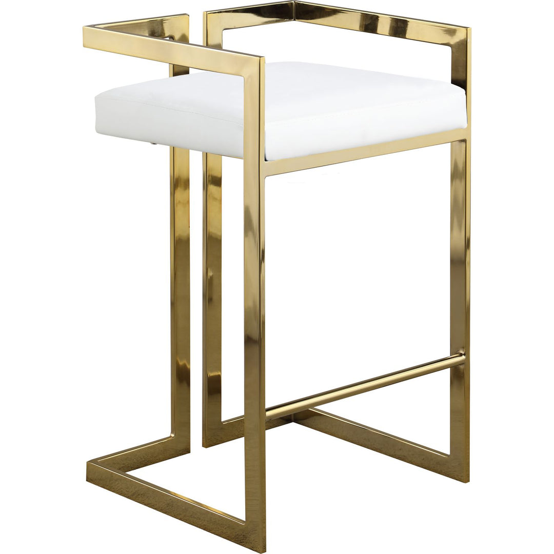 Ezra Vegan Leather Upholstered Counter Stool — White / Gold