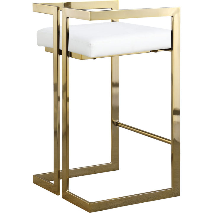 Ezra Vegan Leather Upholstered Counter Stool — White / Gold