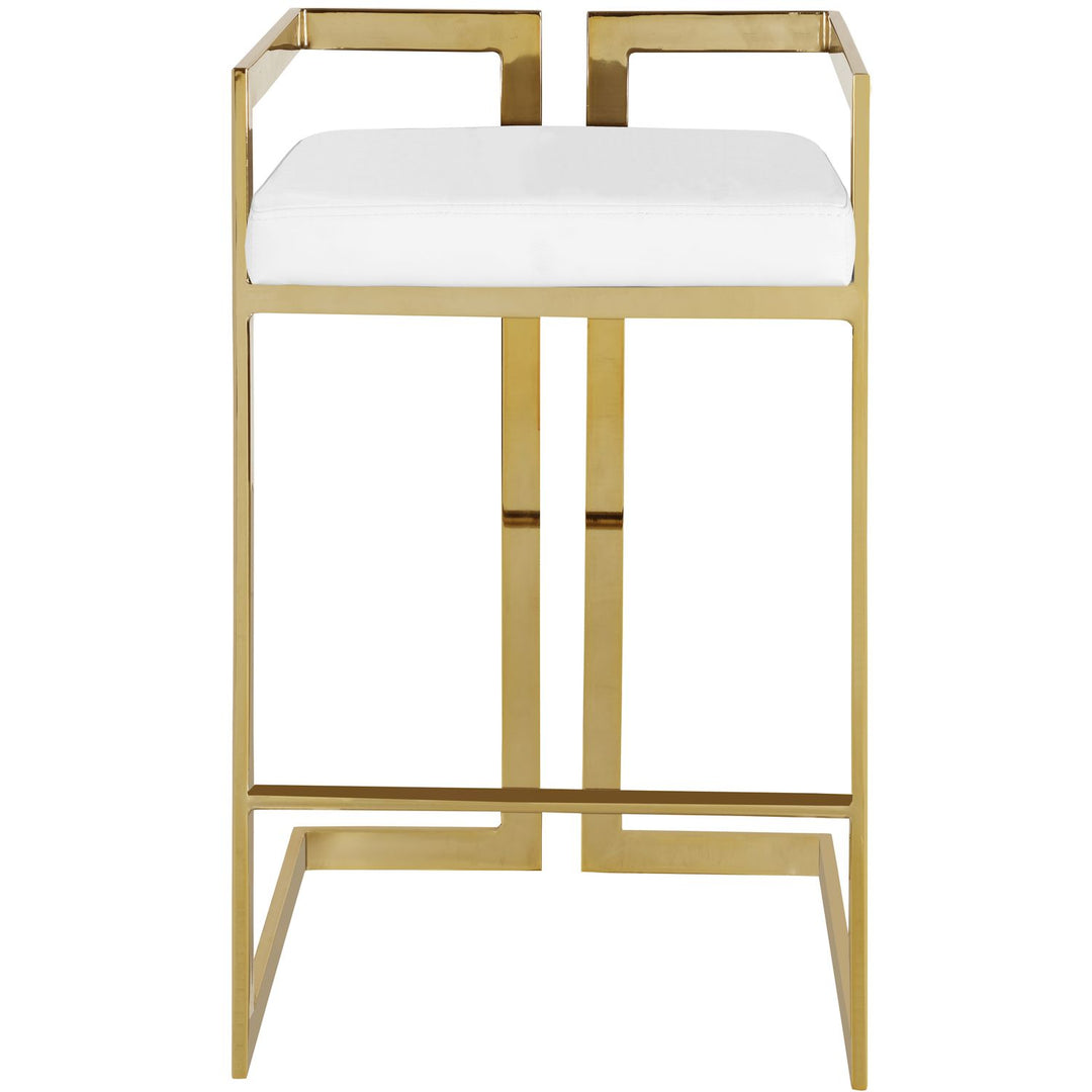 Ezra Vegan Leather Upholstered Counter Stool — White / Gold