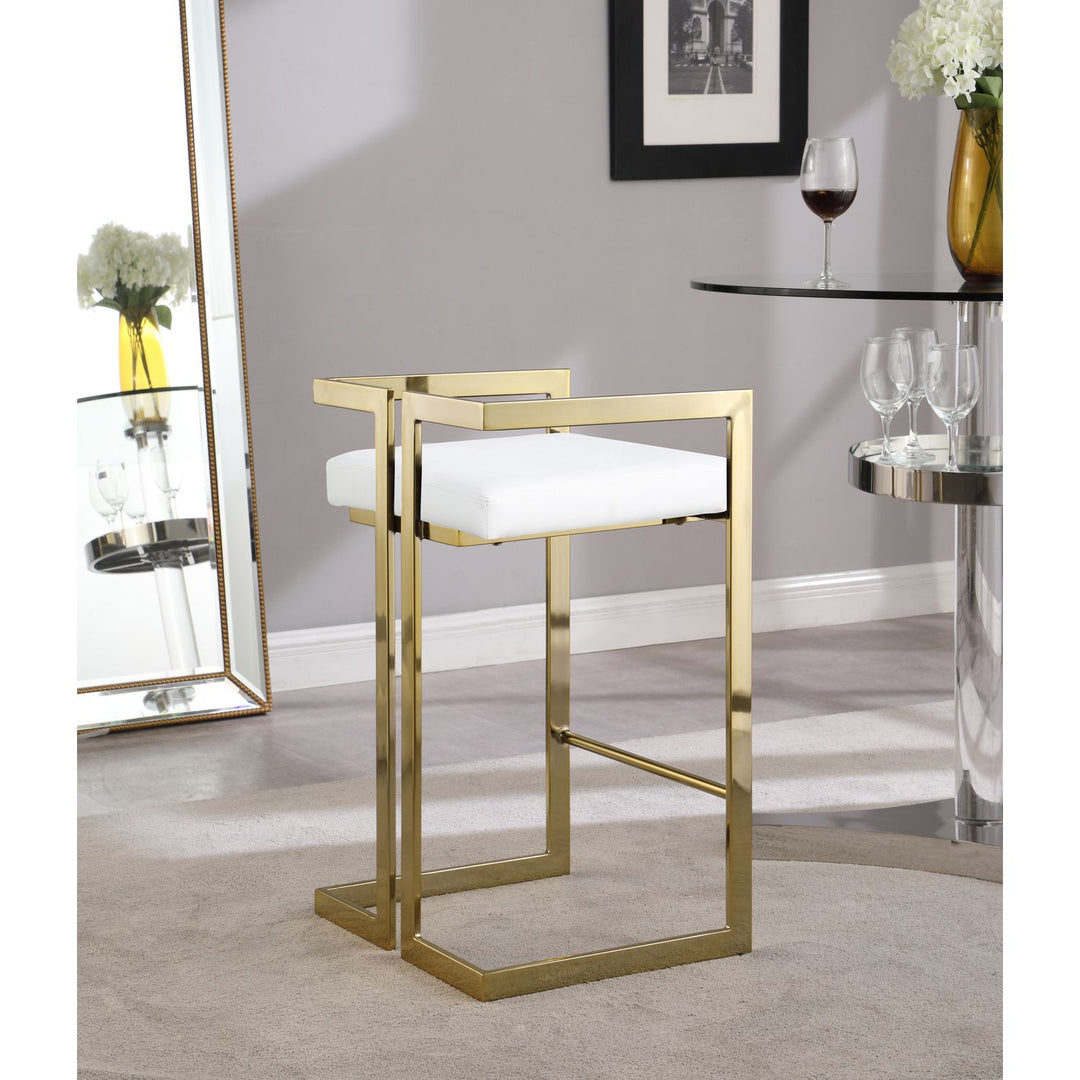 Ezra Vegan Leather Upholstered Counter Stool — White / Gold