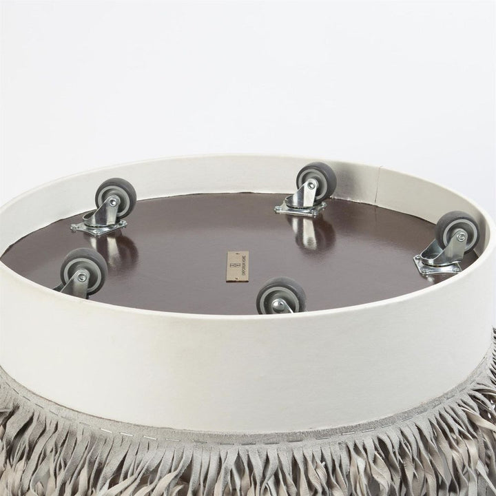 Fringe Ottoman - Ivory Marble Leather