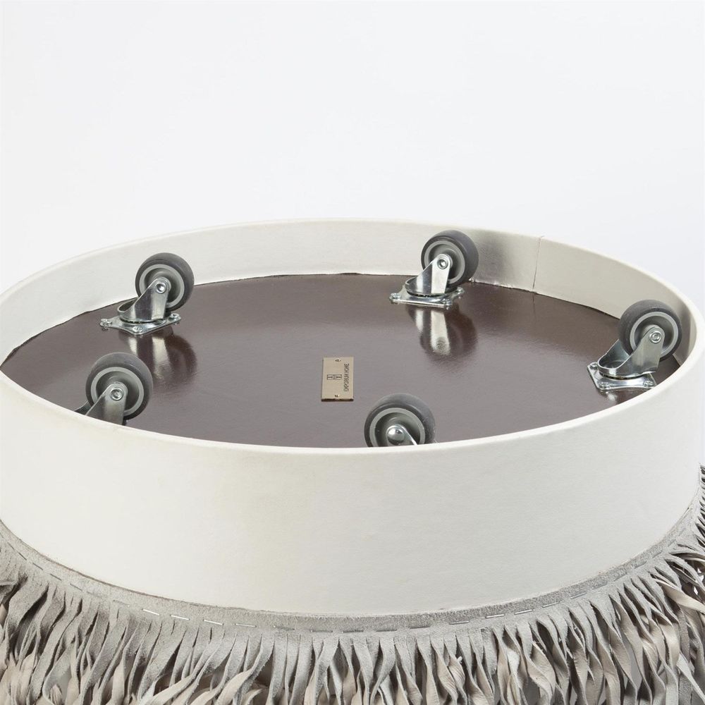 Fringe Ottoman - Light Grey Marble Leather