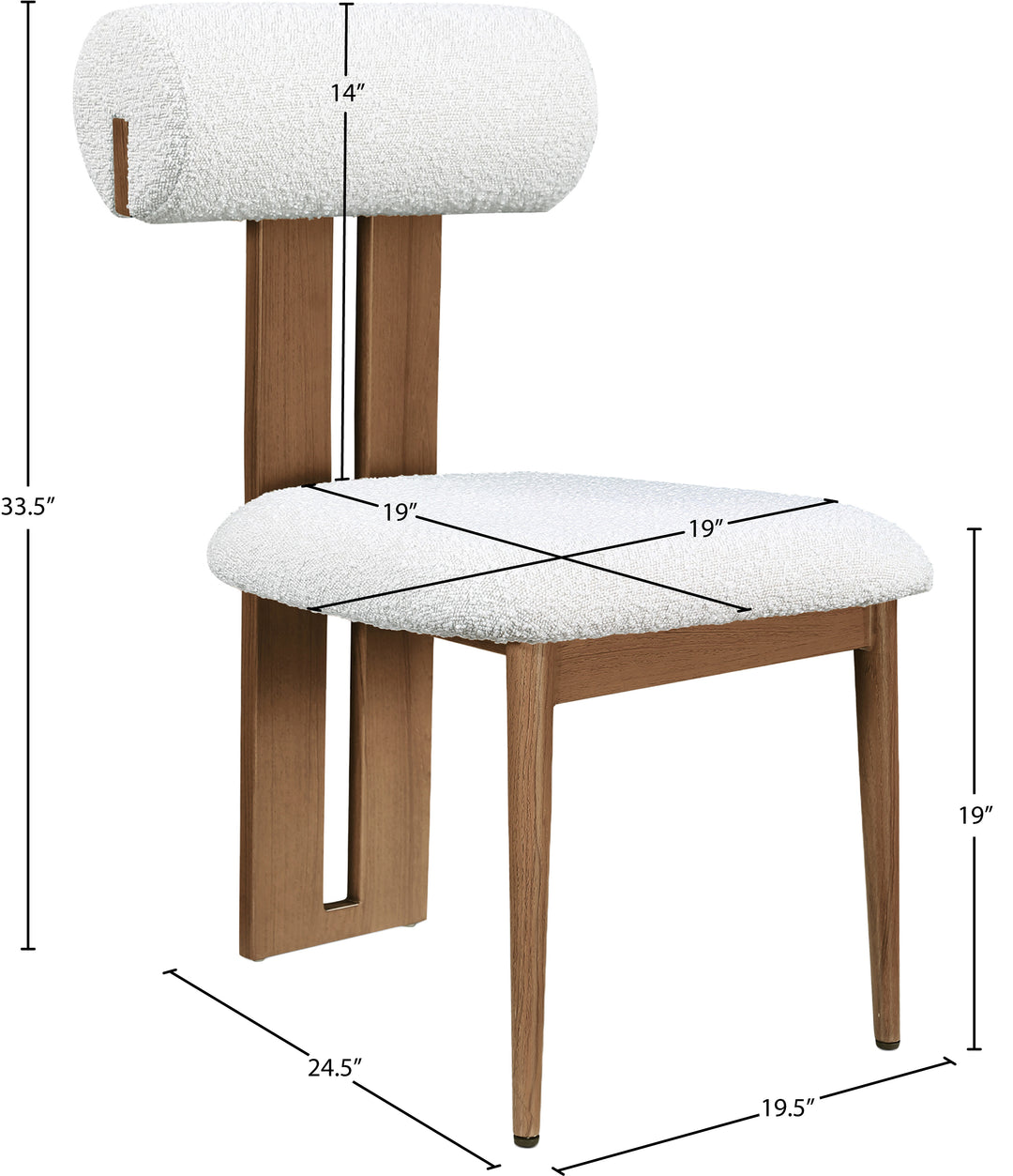 Dario Boucle Fabric Upholstered Dining Chair — Cream / Walnut