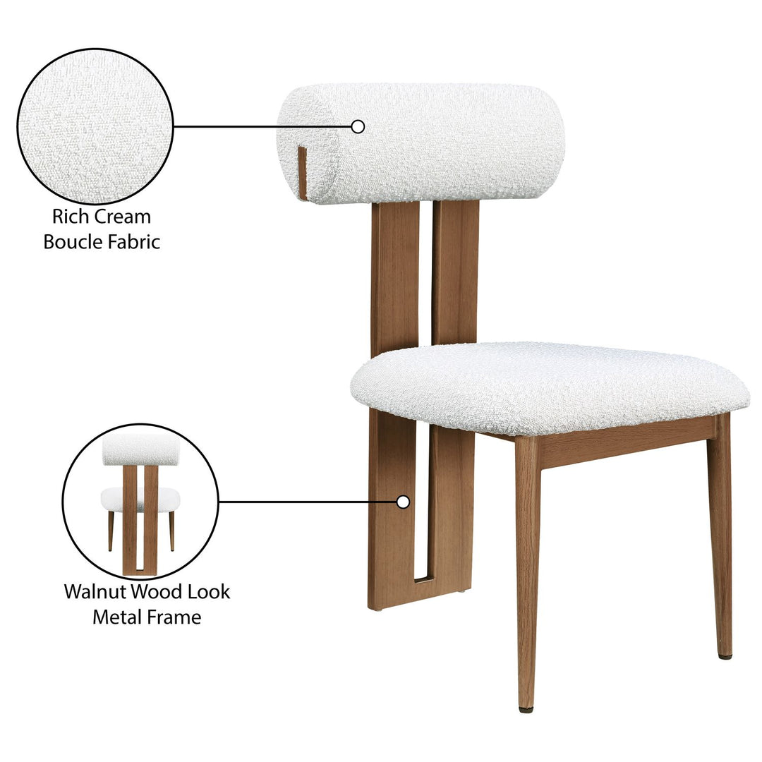 Dario Boucle Fabric Upholstered Dining Chair — Cream / Walnut