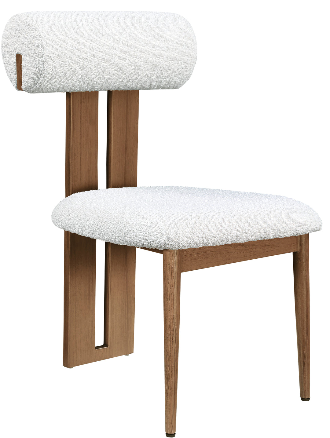 Dario Boucle Fabric Upholstered Dining Chair — Cream / Walnut