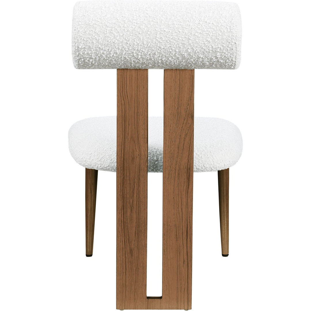 Dario Boucle Fabric Upholstered Dining Chair — Cream / Walnut