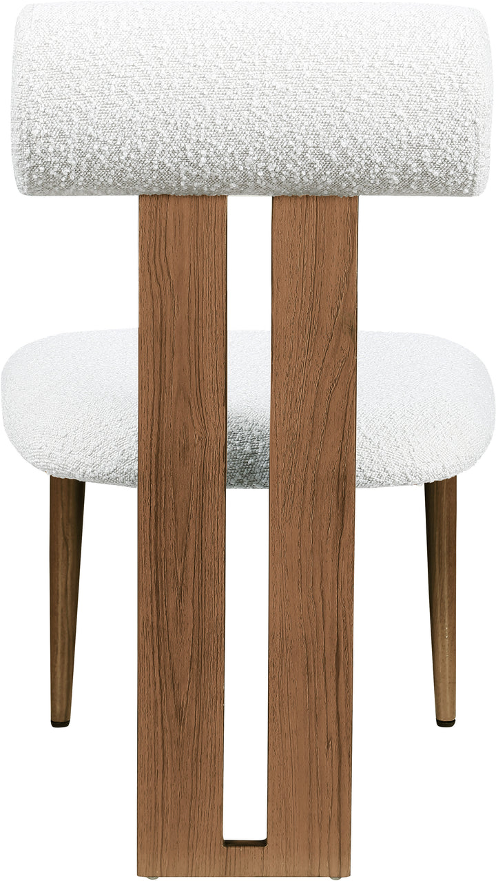 Dario Boucle Fabric Upholstered Dining Chair — Cream / Walnut