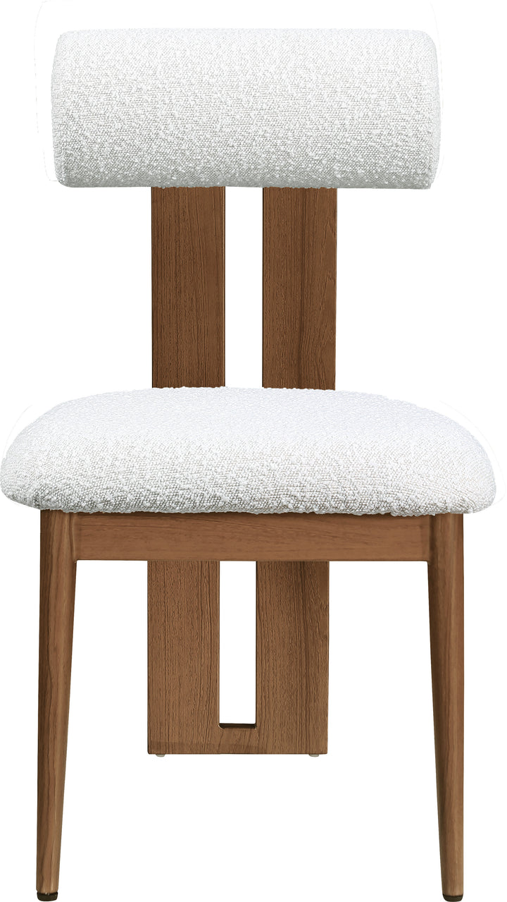 Dario Boucle Fabric Upholstered Dining Chair — Cream / Walnut