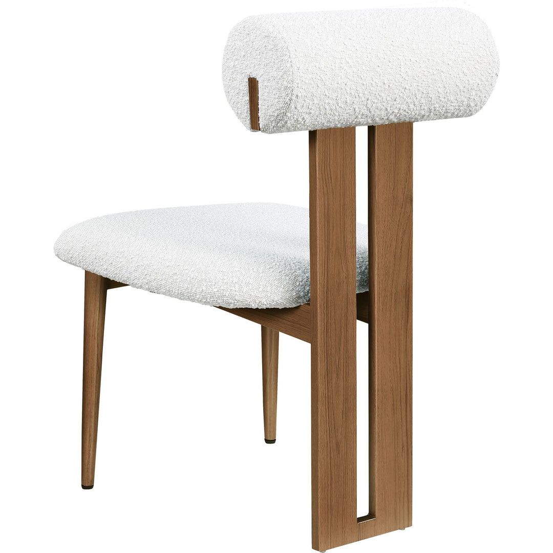 Dario Boucle Fabric Upholstered Dining Chair — Cream / Walnut