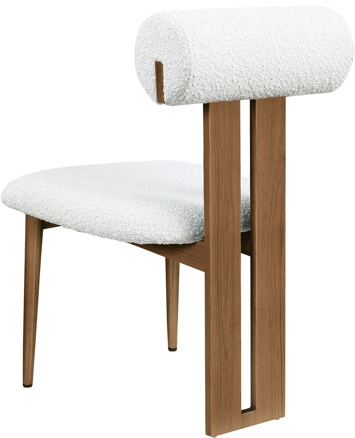 Dario Boucle Fabric Upholstered Dining Chair — Cream / Walnut
