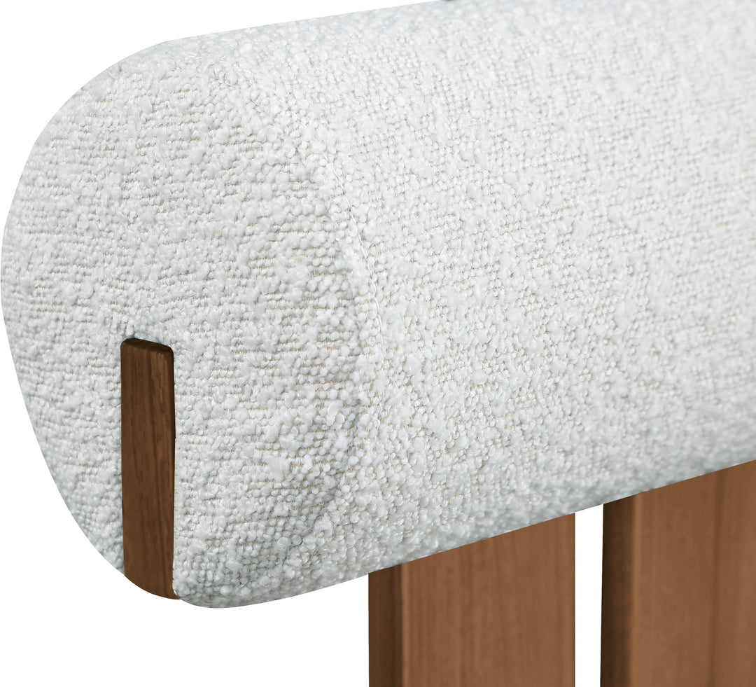 Dario Boucle Fabric Upholstered Dining Chair — Cream / Walnut