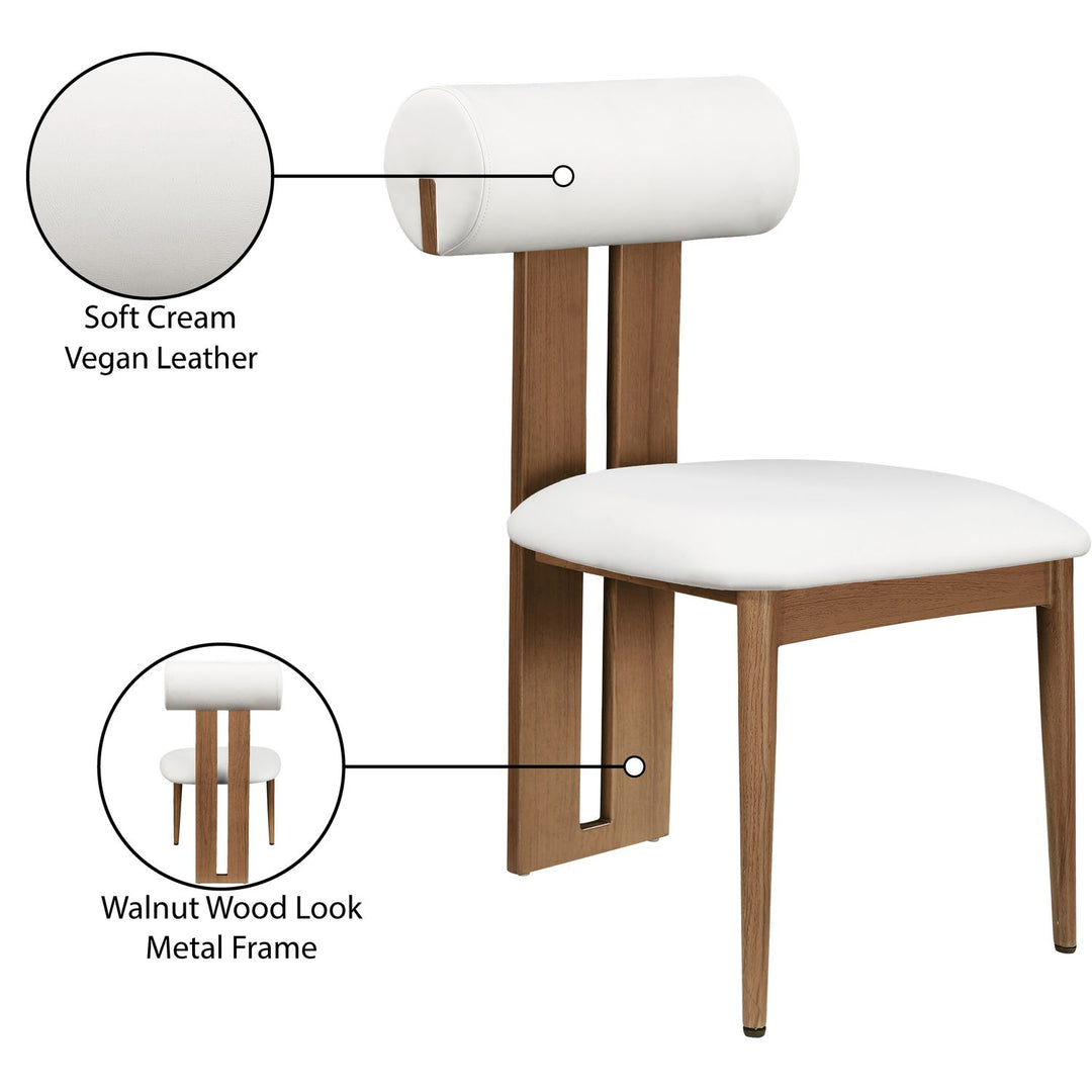 Dario Vegan Leather Upholstered Dining Chair — Cream / Walnut
