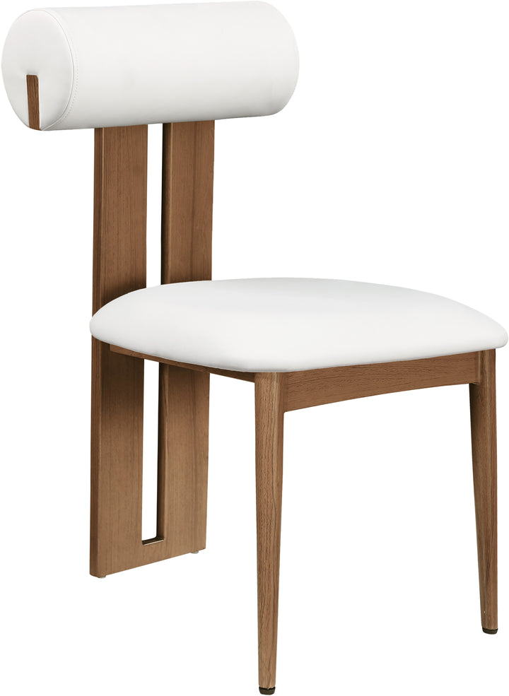 Dario Vegan Leather Upholstered Dining Chair — Cream / Walnut