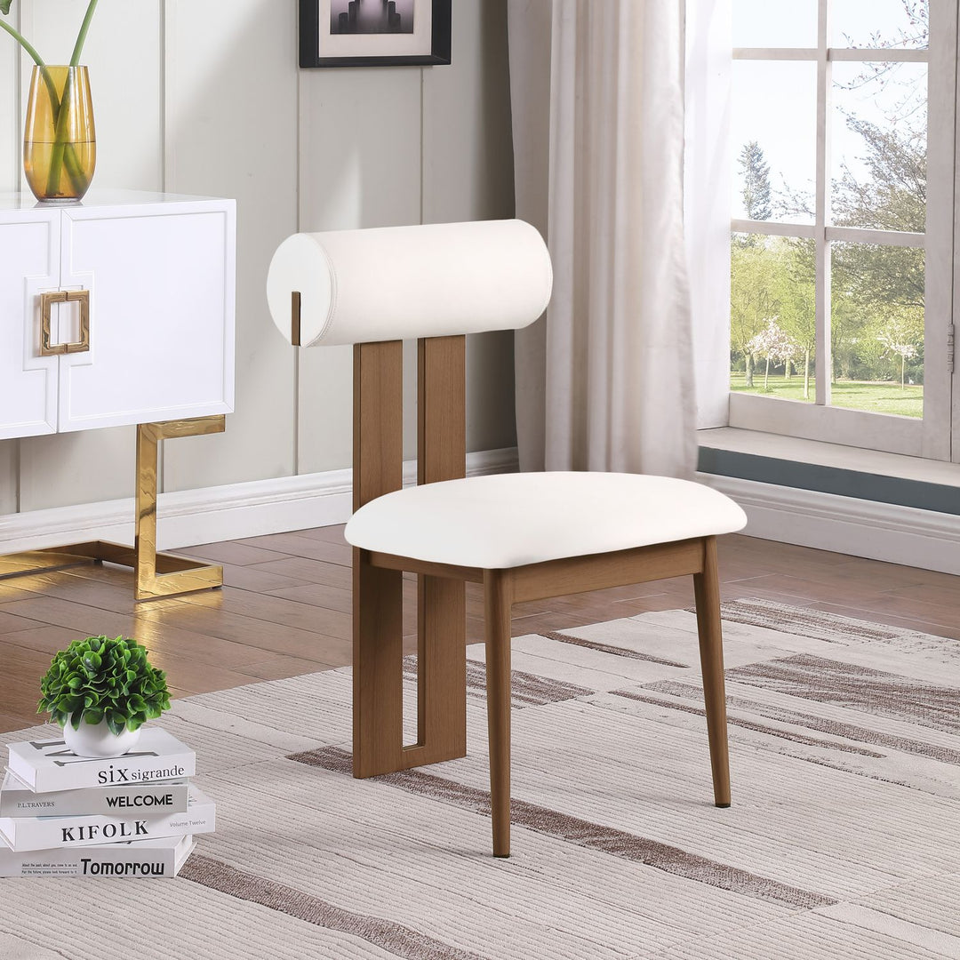 Dario Vegan Leather Upholstered Dining Chair — Cream / Walnut