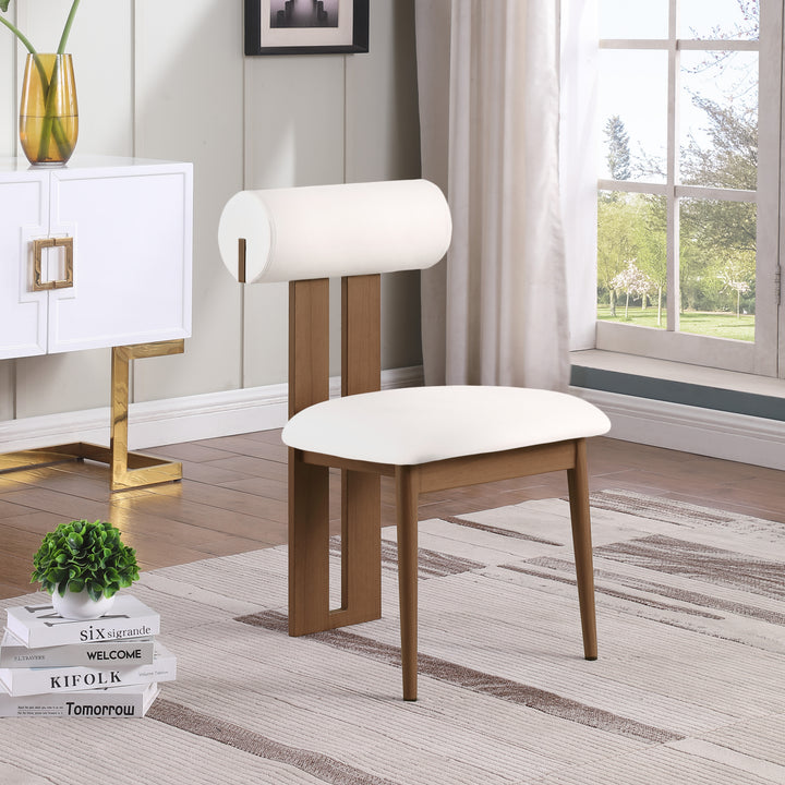 Dario Vegan Leather Upholstered Dining Chair — Cream / Walnut