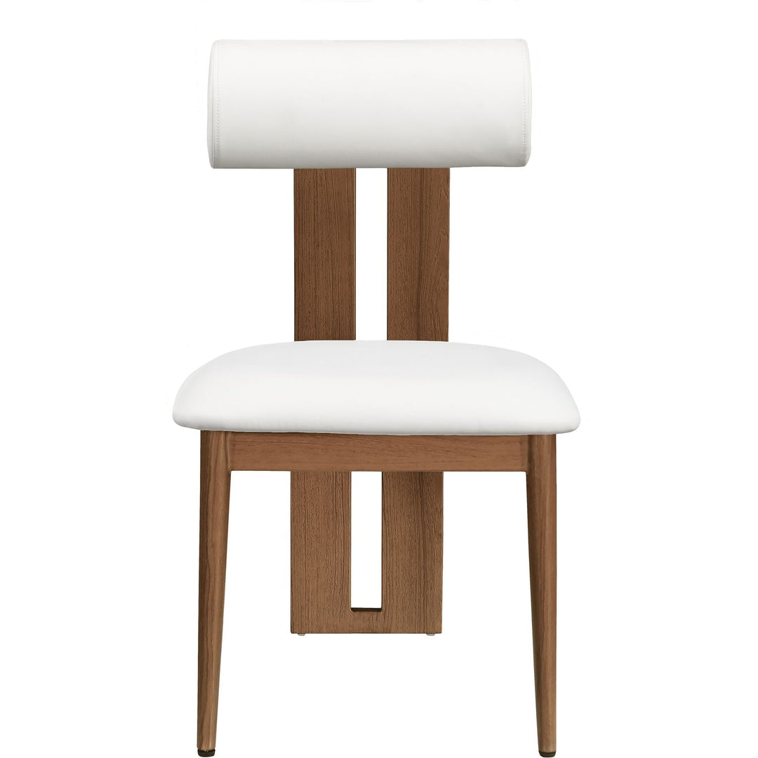 Dario Vegan Leather Upholstered Dining Chair — Cream / Walnut