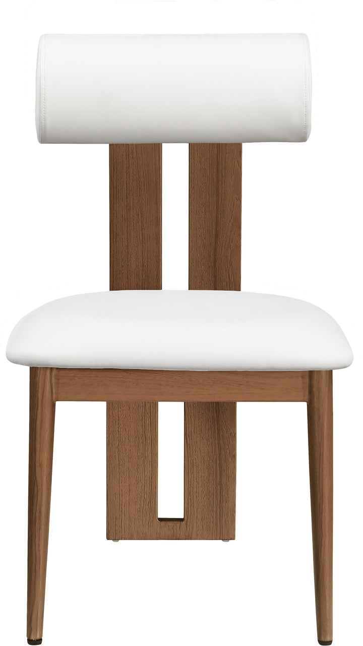 Dario Vegan Leather Upholstered Dining Chair — Cream / Walnut