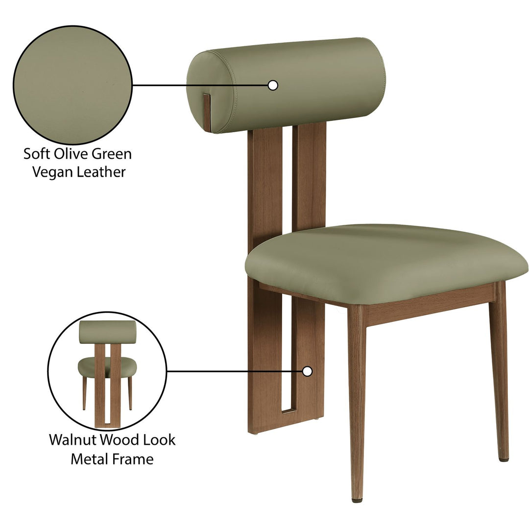 Dario Vegan Leather Upholstered Dining Chair — Green / Walnut