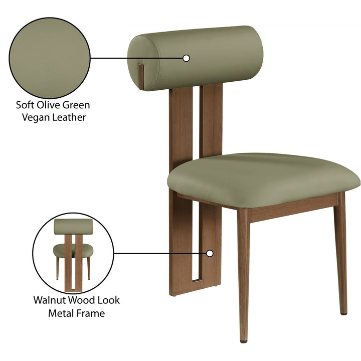 Dario Vegan Leather Upholstered Dining Chair — Green / Walnut