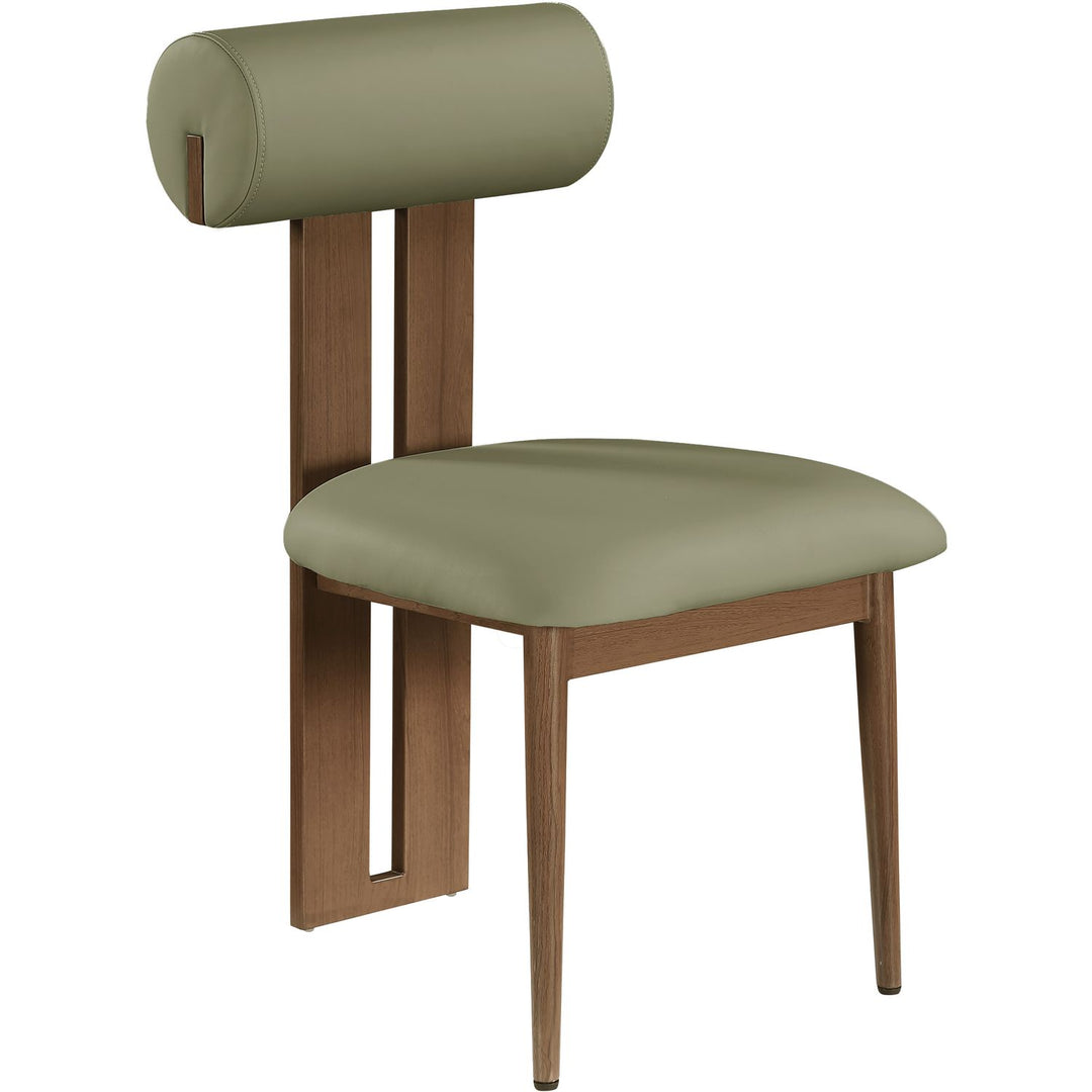 Dario Vegan Leather Upholstered Dining Chair — Green / Walnut