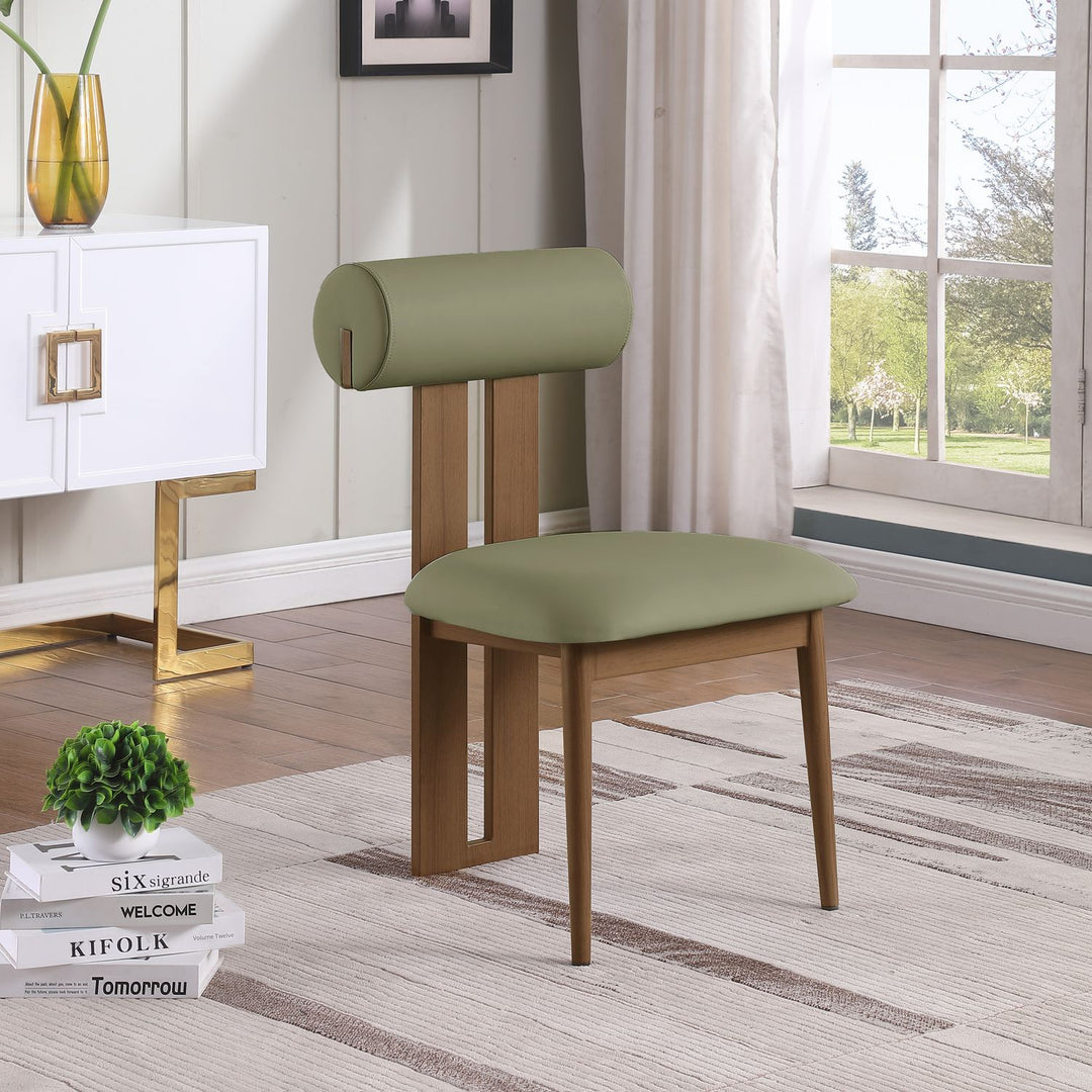Dario Vegan Leather Upholstered Dining Chair — Green / Walnut