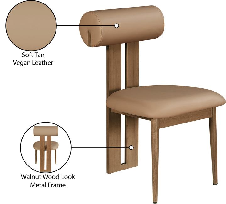 Dario Vegan Leather Upholstered Dining Chair — Tan / Walnut