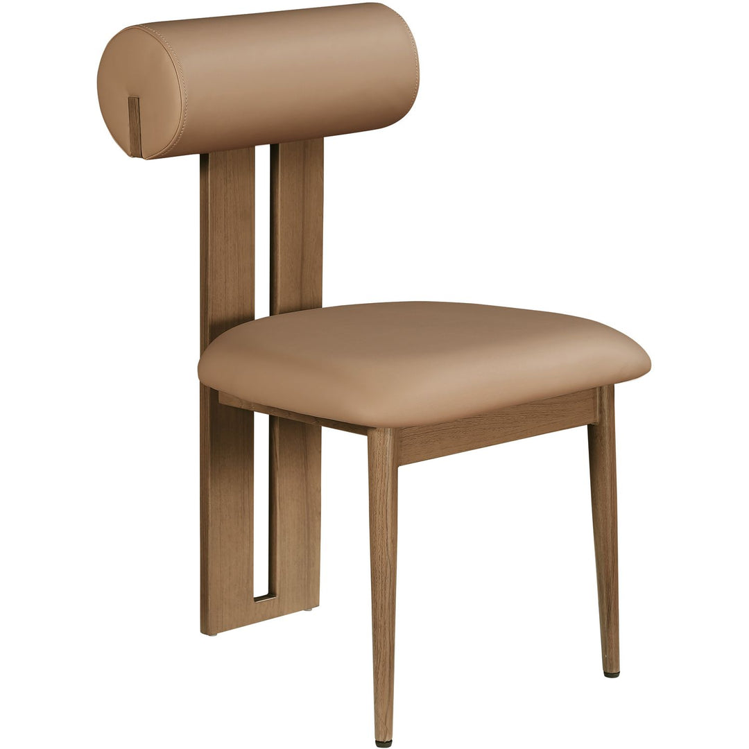 Dario Vegan Leather Upholstered Dining Chair — Tan / Walnut