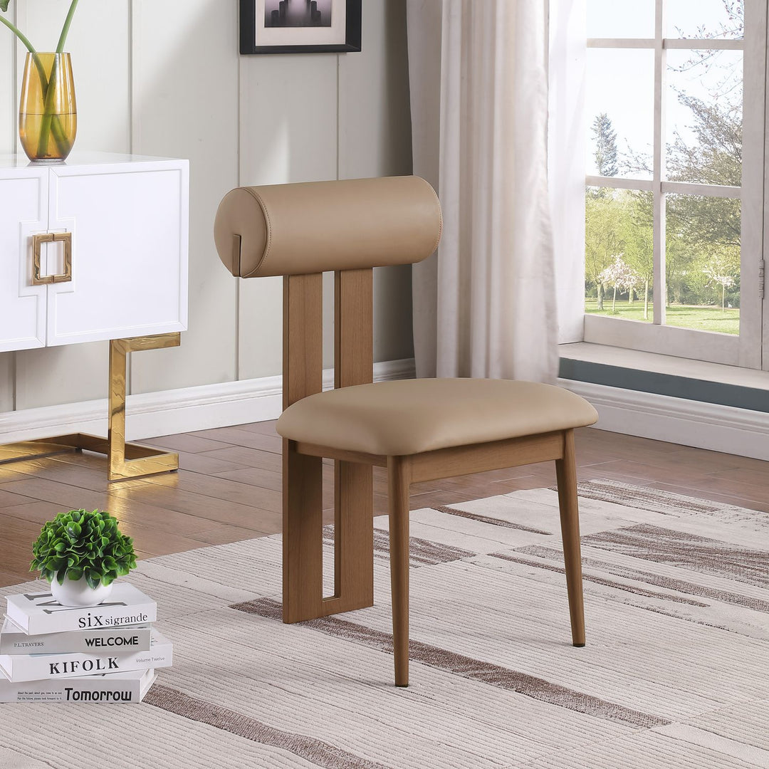 Dario Vegan Leather Upholstered Dining Chair — Tan / Walnut