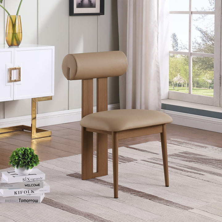 Dario Vegan Leather Upholstered Dining Chair — Tan / Walnut