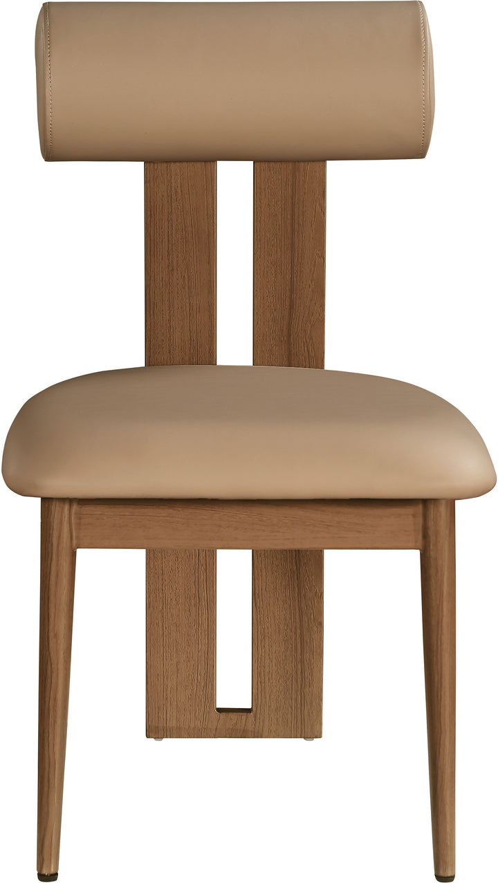 Dario Vegan Leather Upholstered Dining Chair — Tan / Walnut