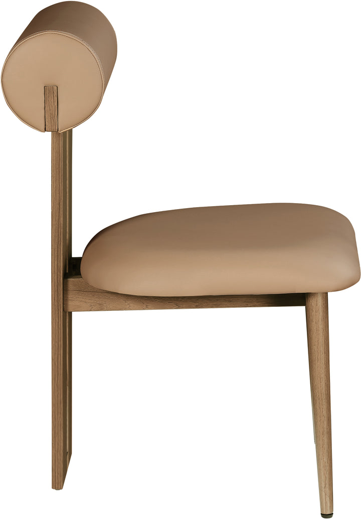 Dario Vegan Leather Upholstered Dining Chair — Tan / Walnut