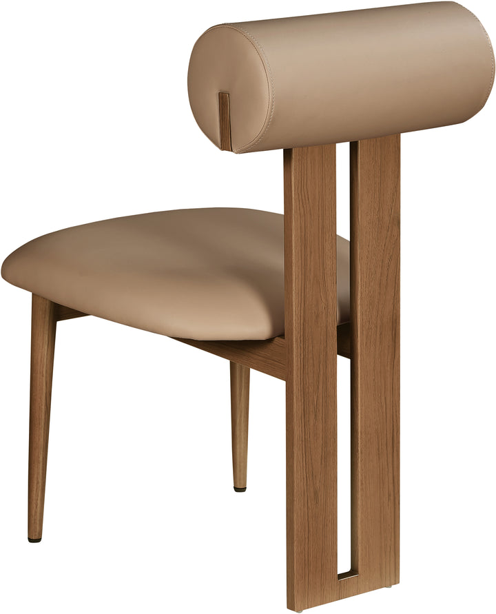 Dario Vegan Leather Upholstered Dining Chair — Tan / Walnut