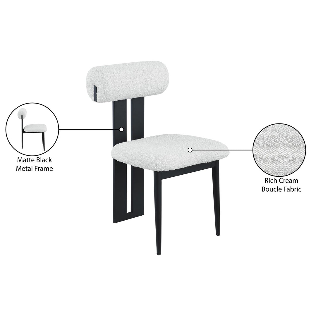Dario Boucle Fabric Upholstered Dining Chair — Cream / Matte Black