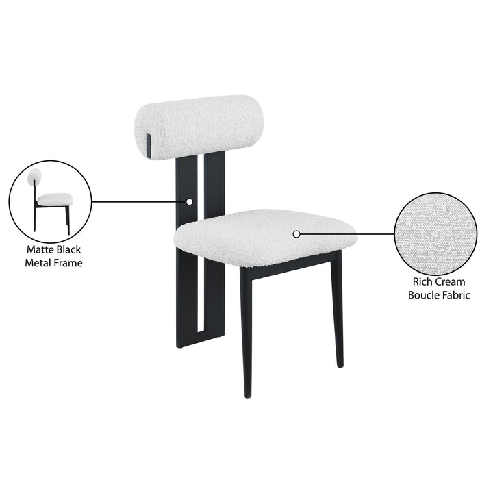 Dario Boucle Fabric Upholstered Dining Chair — Cream / Matte Black