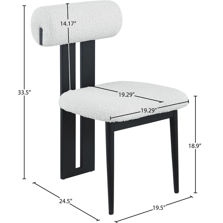 Dario Boucle Fabric Upholstered Dining Chair — Cream / Matte Black