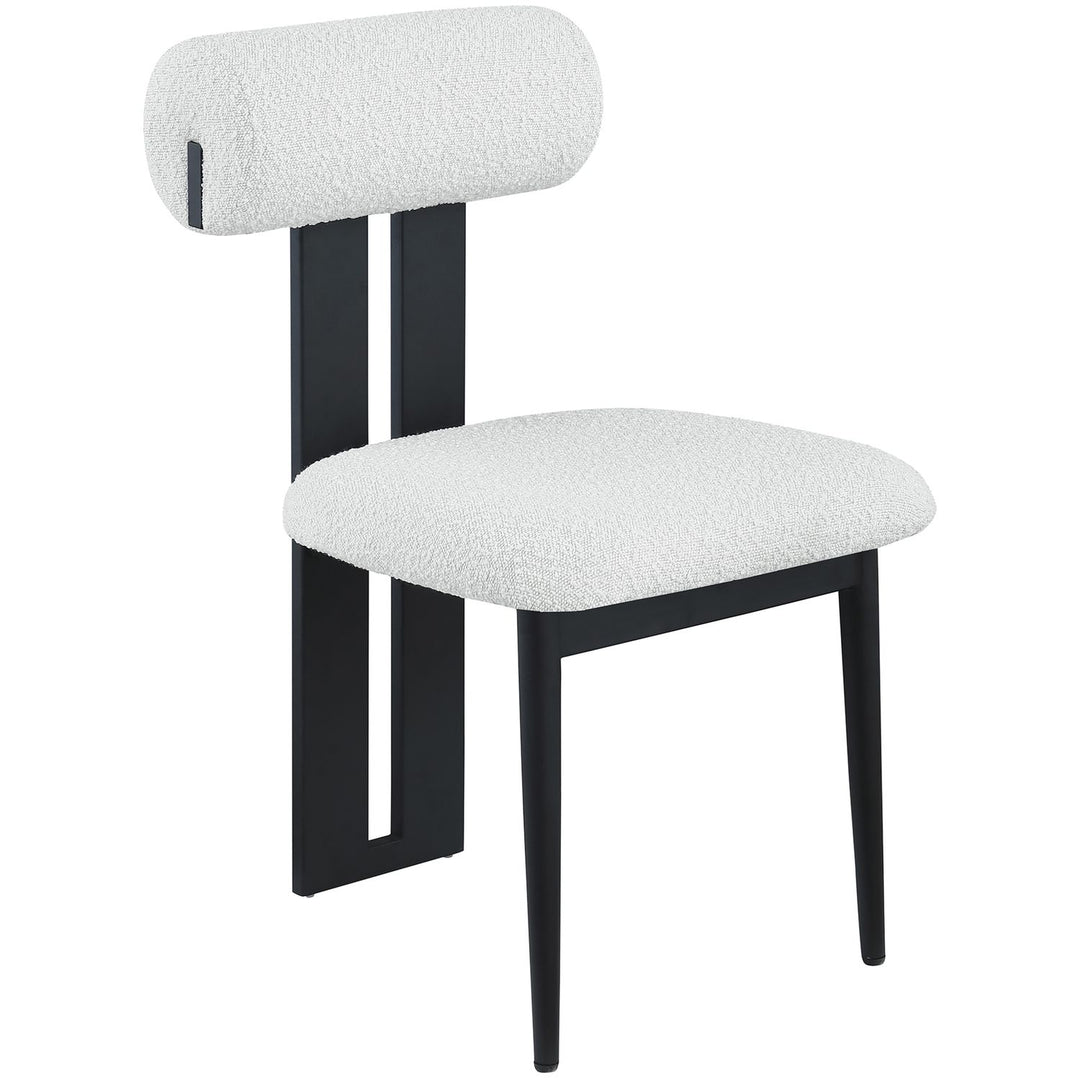 Dario Boucle Fabric Upholstered Dining Chair — Cream / Matte Black