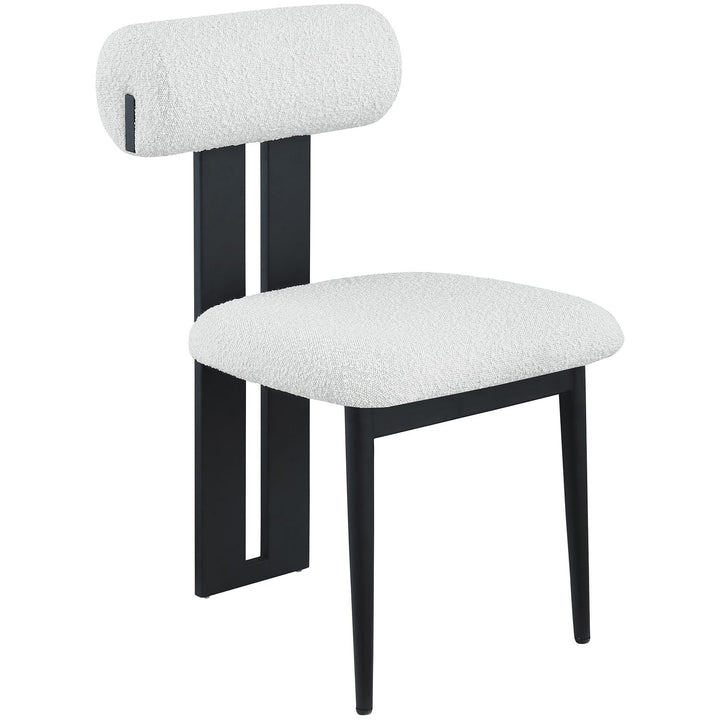 Dario Boucle Fabric Upholstered Dining Chair — Cream / Matte Black