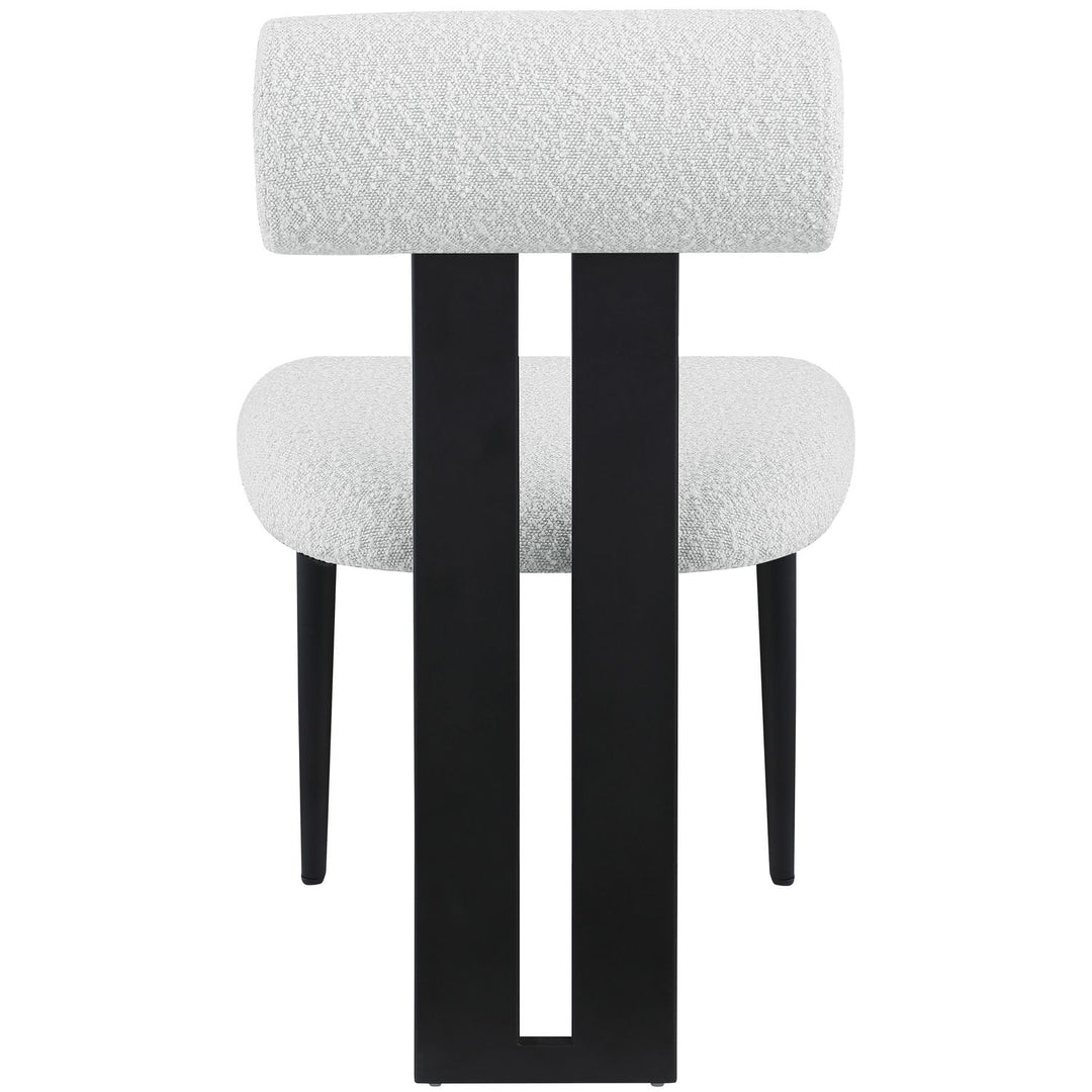 Dario Boucle Fabric Upholstered Dining Chair — Cream / Matte Black