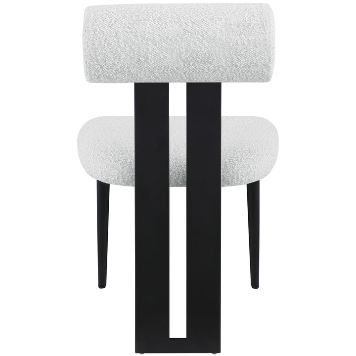 Dario Boucle Fabric Upholstered Dining Chair — Cream / Matte Black