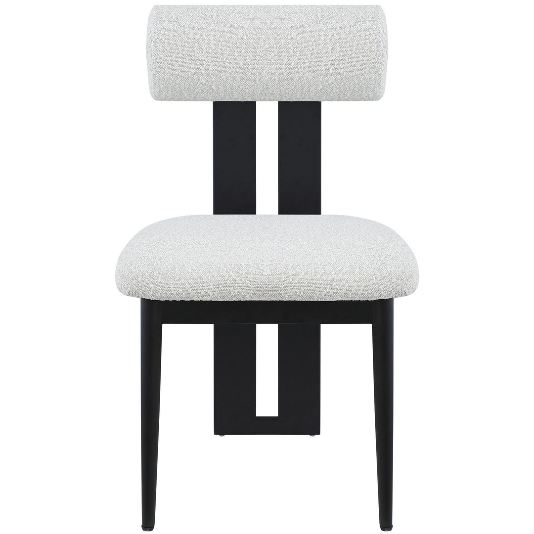 Dario Boucle Fabric Upholstered Dining Chair — Cream / Matte Black