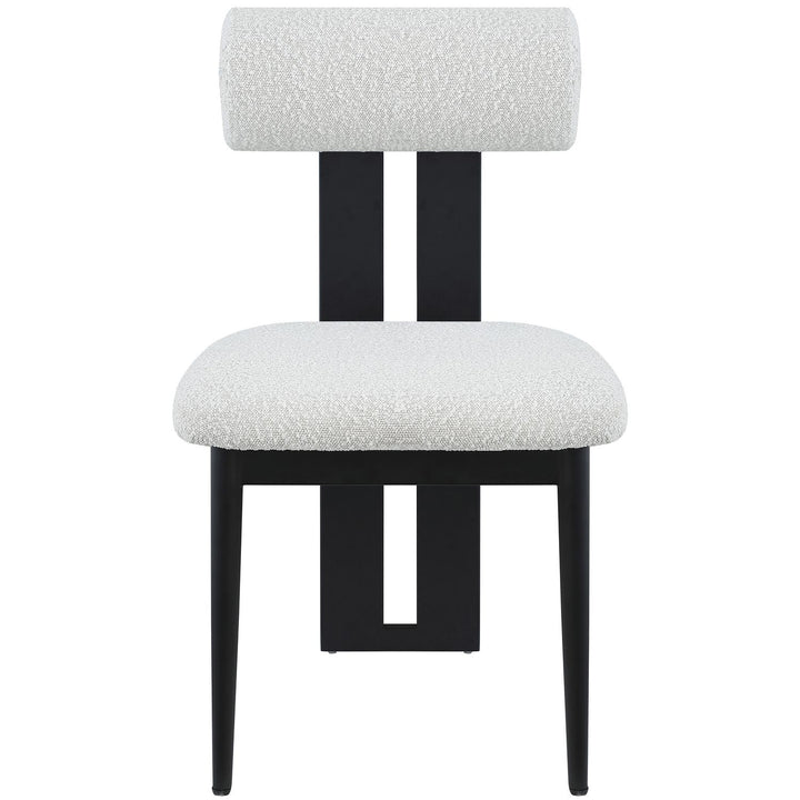Dario Boucle Fabric Upholstered Dining Chair — Cream / Matte Black