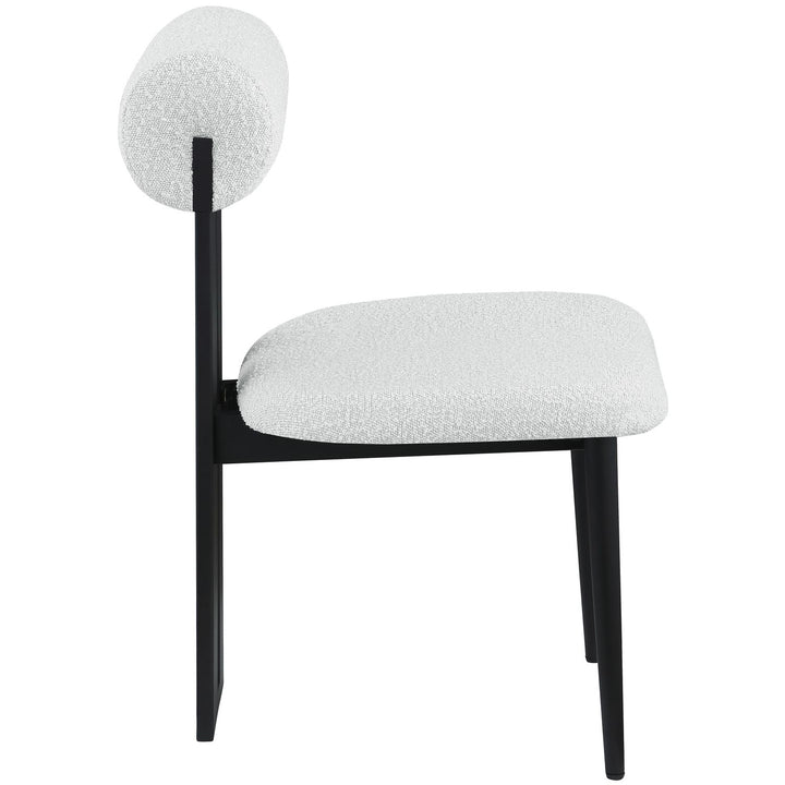 Dario Boucle Fabric Upholstered Dining Chair — Cream / Matte Black