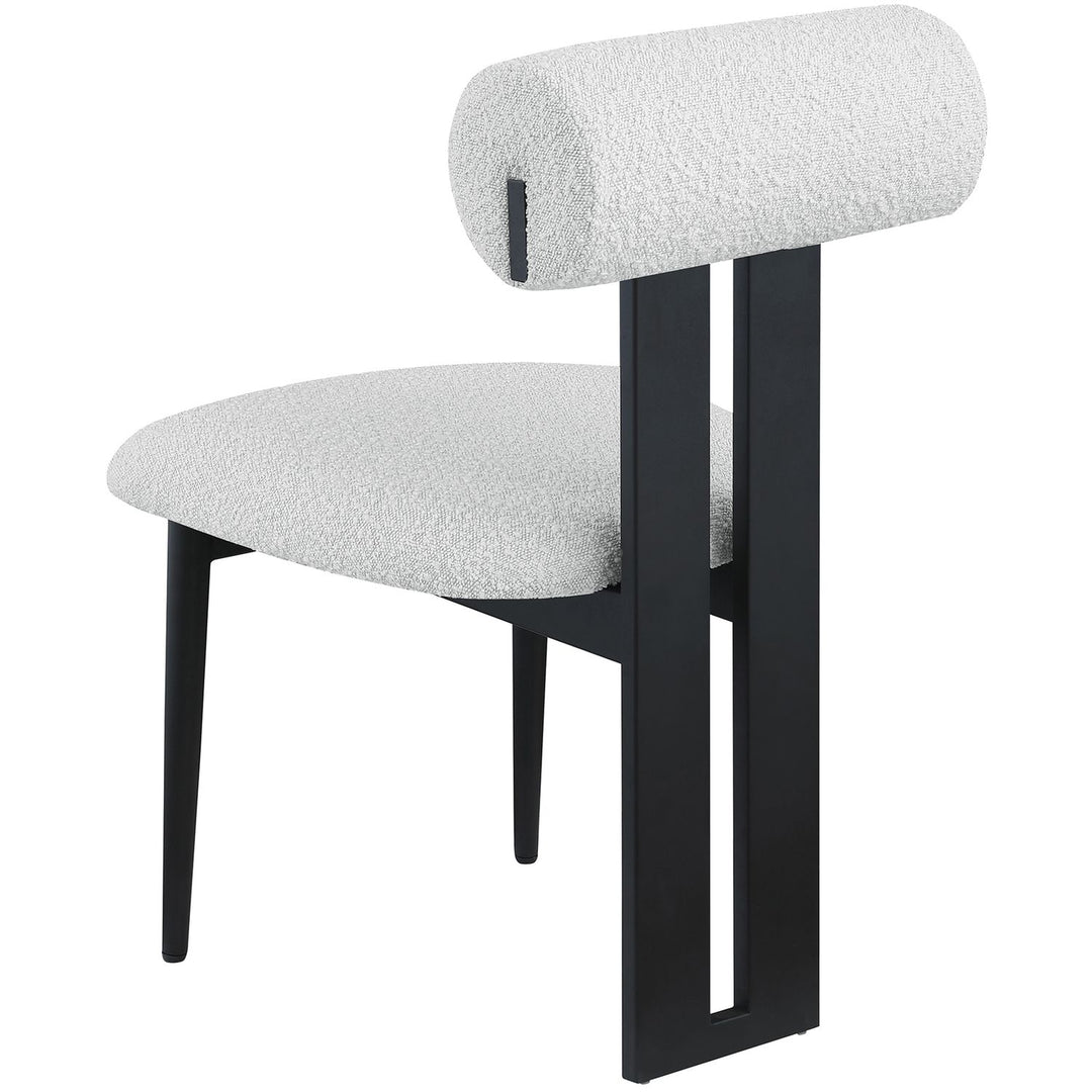 Dario Boucle Fabric Upholstered Dining Chair — Cream / Matte Black