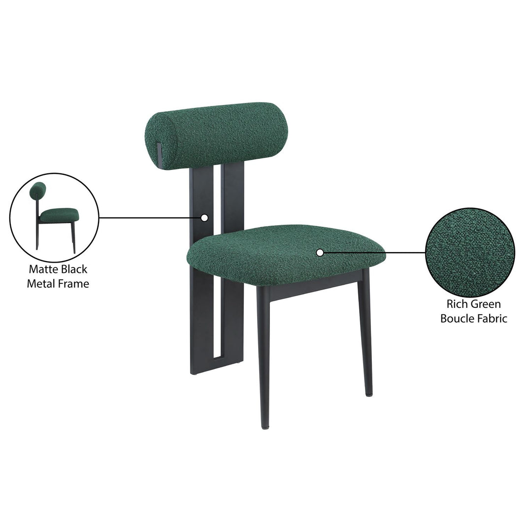 Dario Boucle Fabric Upholstered Dining Chair — Green / Matte Black
